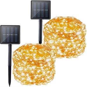 lot 72625 image: NEW 2 Pack String Lights 200 LED Outdoor Solar Copper Wire Fairy Lights WHITE