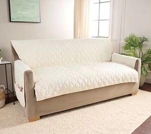 lot 72629 image: NEW SureFit Miracle Mink Waterproof Furniture Cover 3-Seater COLOR SAND