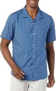 lot 2002 image: Amazon Essentials Mens Vacation Resort Shirt - Indigo Palm Leaf Print SIZE LARGE