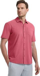 lot 2004 image: VEBOON Mens Short Sleeve Button Down Shirt - Rose Cotton Stretch Pocket SIZE XXL