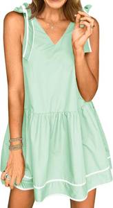 lot 2015 image: Wenrine Womens 100% Cotton V-Neck Summer Dress Tie-Shoulder Flowy Beach Party SIZE LARGE