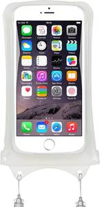 lot 65792 image: AquaVault Floating Waterproof Phone Pouch Case Universal for iPhone Android  White. Floats and keeps phones and cash dry. Heavy-duty PVC, drop protection, adjustable neck strap. Fits any phone size.
