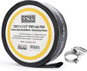lot 65797 image: Discharge Hose 1-12-Inch by 25-foot Sump Pump Hose with 2pcs SUS 304 Clamps Pool Backwash Hose for DrainingRemoving Water Lay Flat Hose 1525