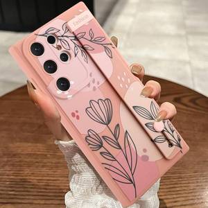 lot 65798 image: Compatible with Samsung Galaxy S23 Ultra Case with Wrist Strap, Floral Flower Shockproof Soft TPU Protective Cover Women Girls, Slim Anti Scratch Case for Galaxy S23 Ultra 6.8 Inch, Pink
