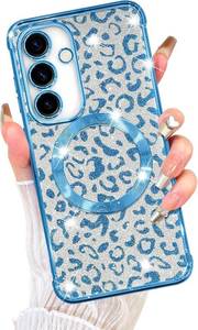lot 65800 image: Fiyart Designed for Samsung Galaxy S23 FE Case,Compatible with MagSafe Cheetah Print Plating Camera Protection Clear Magnetic Glitter Leopard for Women Girls Phone Bumper 6.4-Blue