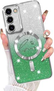 lot 65801 image: Fiyart Designed for Samsung Galaxy S23 Plus Case,Compatible with MagSafe Love Heart Plating Camera Protection Clear Phone Case, Magnetic Glitter for Women Girls Shockproof Case S23 6.6-Green