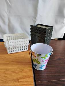 lot 1527 image: Storage Basket Organizer Set 3-Piece White Black Mesh Butterfly Bucket