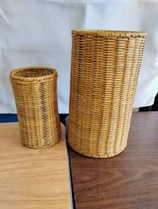 lot 1528 image: Woven Wicker Baskets 2-Piece Set Cylindrical Storage Containers
