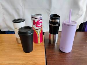 lot 1554 image: Lot of 5 Insulated Travel Tumblers with Lids and Straws