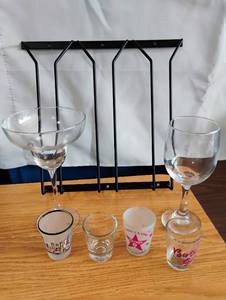 lot 1558 image: Wine Glass and Shot Glass Set with Mountable Wine Glass Rack