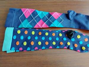 lot 1596 image: 2 Pair Colorful Patterned Compression Socks Argyle Polka Dot Large