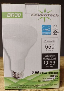 lot 118 image: EnviroTech BR30 8W LED Bulb 650 Lumens 3000K E26 Base