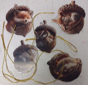 lot 120 image: Animal Forest Creature Ornaments Set of 5 with Gold Cord DP60