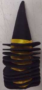 lot 124 image: Handmade Witch Hat Ornament Black Gold Striped mini witch hats