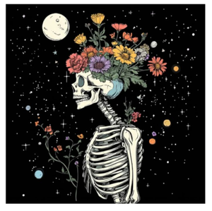 lot 125 image: Skeleton with Flowers Wall Art Print Black Background DP60