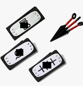 lot 155 image: Ninja Headband Set, Leaf Village Ninja Headband with Metal Plated Cosplay Anime Costume Accessories (Black,Pack of 6)