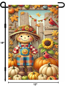 lot 215 image: Thanksgiving Garden Flag 12 x 18 Inch Scarecrow Pumpkin Cardinal