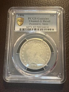 1806 Draped Bust 50C pointed 6, stem G Details (92-Cleaned) PCGS - Silver Coin 89.24% Silver