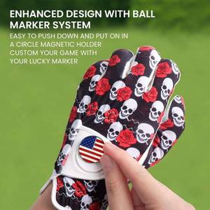 lot 18259 image: Golf Glove with Ball Marker - Skulls & Roses Design