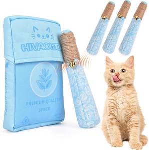 lot 2175 image: 3 Pack Catnip Toys for Cats, Funny Kicker Cat Toys with Dental Rope & Jingle Bell, 100% Organic Catnip Catnip Toys, Bite-Resistant Chew Toy for Kitten Teething, Indoor Cat Toys