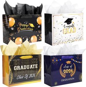 lot 2179 image: Nihuecne 13 Graduation Gift Bags with Tissue Paper, 4 Pack Paper Gift Bags with Handles for College & High School Graduates Grad Party, 4 Designs