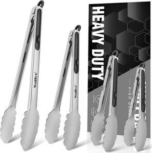 lot 2191 image: Walfos Stainless Steel Kitchen Tongs for Cooking, BBQ - 7  9, 12 and 14 Inch,Set of 4 Heavy Duty Locking Metal Food Tongs Non-Slip Grip