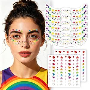 lot 2221 image: 164Pcs Glitter Pride Rainbow Freckles Face Tattoo and Rainbow Face Gems for Makeup Accessories, Pride Freckles Temporary Tattoos Stickers Face Eye Rhinestones Jewels for Women Festival Rave(pride8)