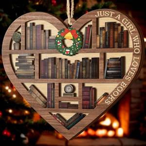 lot 2223 image: V VIBEPY All Over Printed, Book Lovers Ornaments, Bookshelf Heart Christmas Book Ornament 3.2x3.5 2 Layer, Gift for Girl Book Lovers, Gift Idea for Christmas