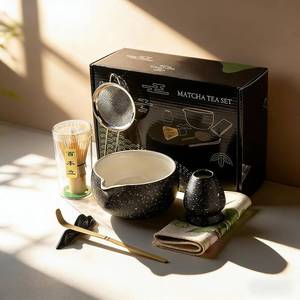 lot 2228 image: 8 Pcs Matcha Whisk Set,Black Matcha Kit Includes Matcha Bowl with Spout, Bamboo Whisk, Chasen Holder, Stainless Sifter, Scoop and Rest, Tea Towel, Matcha Tea Set Gift for FamilyFriend (Black)