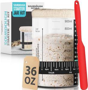lot 2236 image: Hemlock Home Brewing 36 oz Sourdough Starter Jar, Sourdough Bread Baking Supply Kit with Time-Marked Level Band, Spatula, and Temperature Strip