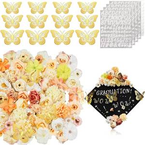 lot 2239 image: Hanaive 76 Pcs DIY Graduation Cap Decorations Kit Included Faux Flowers 3D Butterfly Alphabet Letter Stickers for for 2026 Grad Cap Topper Party Gifts Decor(Classic Color)
