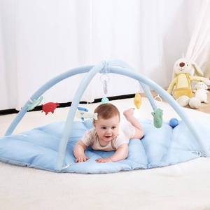 lot 2240 image: ANGELBLISS Baby Play Gym Mat, Reversible Tummy Time Mat with 6 Sensory Toys for Stage-Based Developmental, Thick & Large Baby Activity Center for Active Play (Blue)