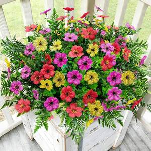 lot 2250 image: Artificial Flowers for Outdoors Decoration, 16 Bundles Silk Fake Flower with Ferns UV Resistant No Fade Faux Plants for Home Outside Planter Porch Patio Window Box Decor (3 Mixcolor)