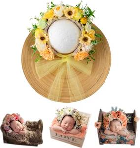 lot 2276 image: Newborn Photography Props Floral Sitter Hat Baby Photo Bonnet  Handmade Flower Hat for Baby Girls Photoshoot, Infant Photo Shoot Costume Prop for Newborn Sessions