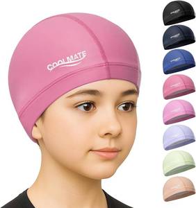 lot 2282 image: COOLMATE Fabric Swim Cap for Women, Men &amp Kids, Lightweight, THREE PACK Color Dark Pink