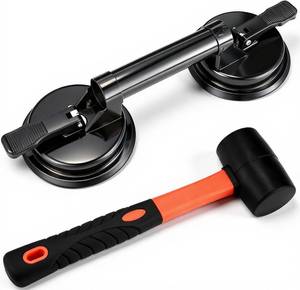 lot 2283 image: Floor Gap Fixer Tool Kit for Laminate Floor Gap Repair Aluminum Heavy Duty Suction Cup and Rubber Mallet Set for Floating Wood Floors and Moving Glasses(Black)