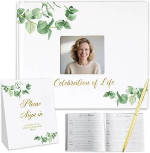 lot 2307 image: Funeral Guest Book for Memorial Service,Celebration of Life Guest Book,Memory Book with Gold Pen and Table Sign Card(7.08 8.66)