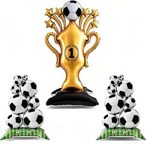 lot 2318 image: 3PCS Giant Soccer Party Decorations   HKFUON 59 Gold Champion Trophy & Self Standing Soccer Foil Balloons Set, SportsBirthday Themed Supplies for Soccer Fans   2026 World Cup Decor
