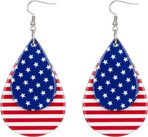 lot 2320 image: 250th Anniversary USA Shirt - American Flag Earrings for 4th of July Shirts Women  Patriotic Teardrop Earrings for Memorial Day Accessories Outfits Merchandise - Fourth of July Decorations for Girls