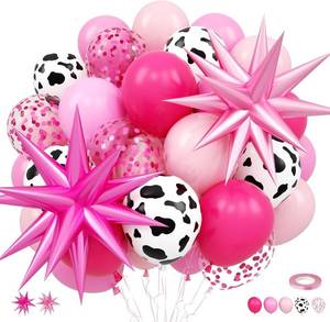lot 2326 image: Cow Printed Balloons, 12 Inch Pink Cow Print Balloon Hot Pink Confetti Balloons with Star Foil Balloon for Girls Women Birthday Cow Print Party Western Rodeo Farm Party Bachelorette Decoration
