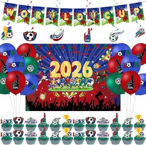 lot 2349 image: 50 Pcs Party Decorations, Soccer Theme Party Supplies Includes Background Cloth, Banner, Hanging Swirls, Cupcake Toppers, Balloons for Sports Birthday Party, Soccer Decor
