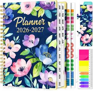 lot 2355 image: Planner 2026-2027, 18 Month Weekly and Monthly Academic Planner, Jan. 2026 - Jun. 2027, 9 x 11.6 A4 Large Hardcover Calendar Planner with Page Tabs, Separator Page, Inner Pocket, Bookmark, Stickers, Sticky Note Set