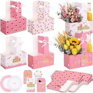 lot 2359 image: ReliThick 24 Set 2026 Graduation Decorations 2 Cup Disposable Drink Carrier with Card Ribbon Coffee Cup Holder Graduation Gifts for College High School Graduates Party(Pink)
