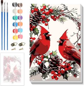 lot 2363 image: Skyboda Cardinal Paint by Numbers Kit for Adults Beginners with Frame, Christmas Adult Paint by Number Kits on Canvas, Easy DIY Oil Painting Kits for Home Decor, 8x12in