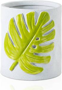 lot 2366 image: dgudgu Leaf Kitchen Utensil Holder For Countertop White Ceramic Utensil Crock For Counter 3D Green Oak Leaf Design Easy-Grip Textured Kitchen Countertop Organizer For Spoons Spatulas Cooking Tools