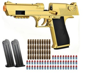 lot 2373 image: Toy Gun Gold Toy Pistol Shell Ejecting Soft Bullet Gun, Foam Pellet Toy Pistol for Ages 14