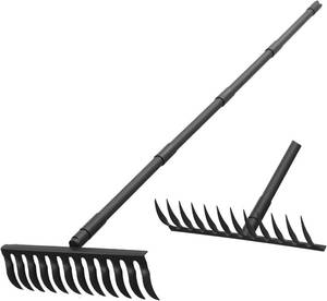 lot 2387 image: Heavy Duty Bow Rake, 12 Tines Garden Metal Rake with 60 Long Handle, Rock Rake for Gravel & Lawns,Portable Bow Rake for Soil Leveling, Residential Lawn Care, Leaf Raking & Garden Maintenance