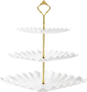 lot 2389 image: DAFURIET Plastic Dessert Cupcake Stand, 3 Tier Cupcake Tower Holder, White  Thicker Food-Graded Plastic Tiered Serving Tray with Metal Rod, Suitable for Tea Party, Birthday, Wedding, Baby Shower