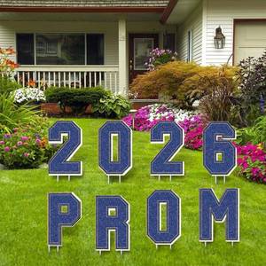 lot 2416 image: Prom Send Off Decorations 2026, 8Pcs Blue and Gold Prom 2026 Yard Signs with Stakes, Prom 2026 Graduation Yard Sign for Prom Decorations 2026