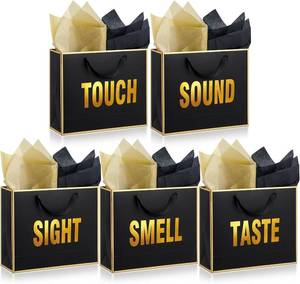 lot 2453 image: Kolldenn 5 Senses Gift Bags for Him Her Five Senses Gift Bag with Ribbon Handles and Tissue Paper Present Wrappings for Valentine Wedding Birthday Mothers Day(Black,11.8 x 10 x 4 Inch)